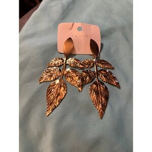 Gold-toned Statement Leaf Drop Earrings